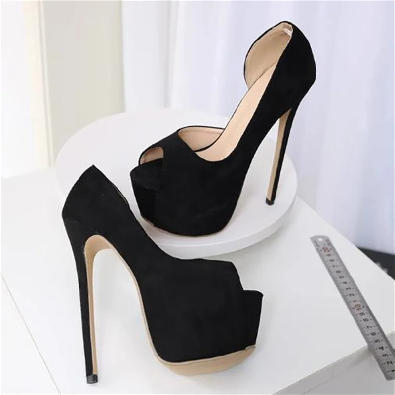 

Suede Shoes for Ladies Fish Mouth Toes Women Platform Super Heels 17cm Female Pumps Sewing Lines Tacones Chassure Femme Velvet