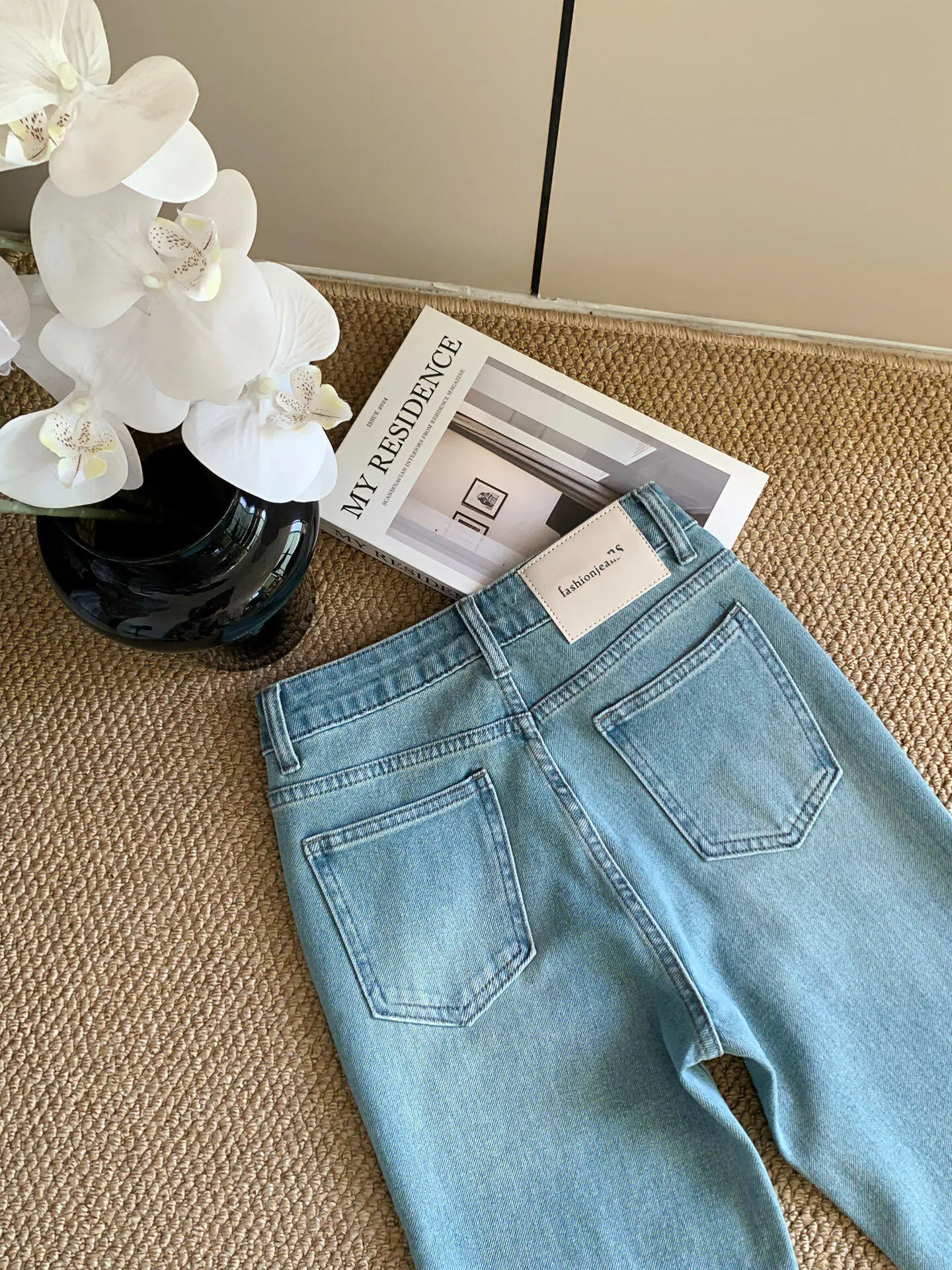 Embroidered Flower Straight Leg Jeans Women Summer Thin Bell Bottom Nine Points Slimming Elastic High Waist Denim Pants
