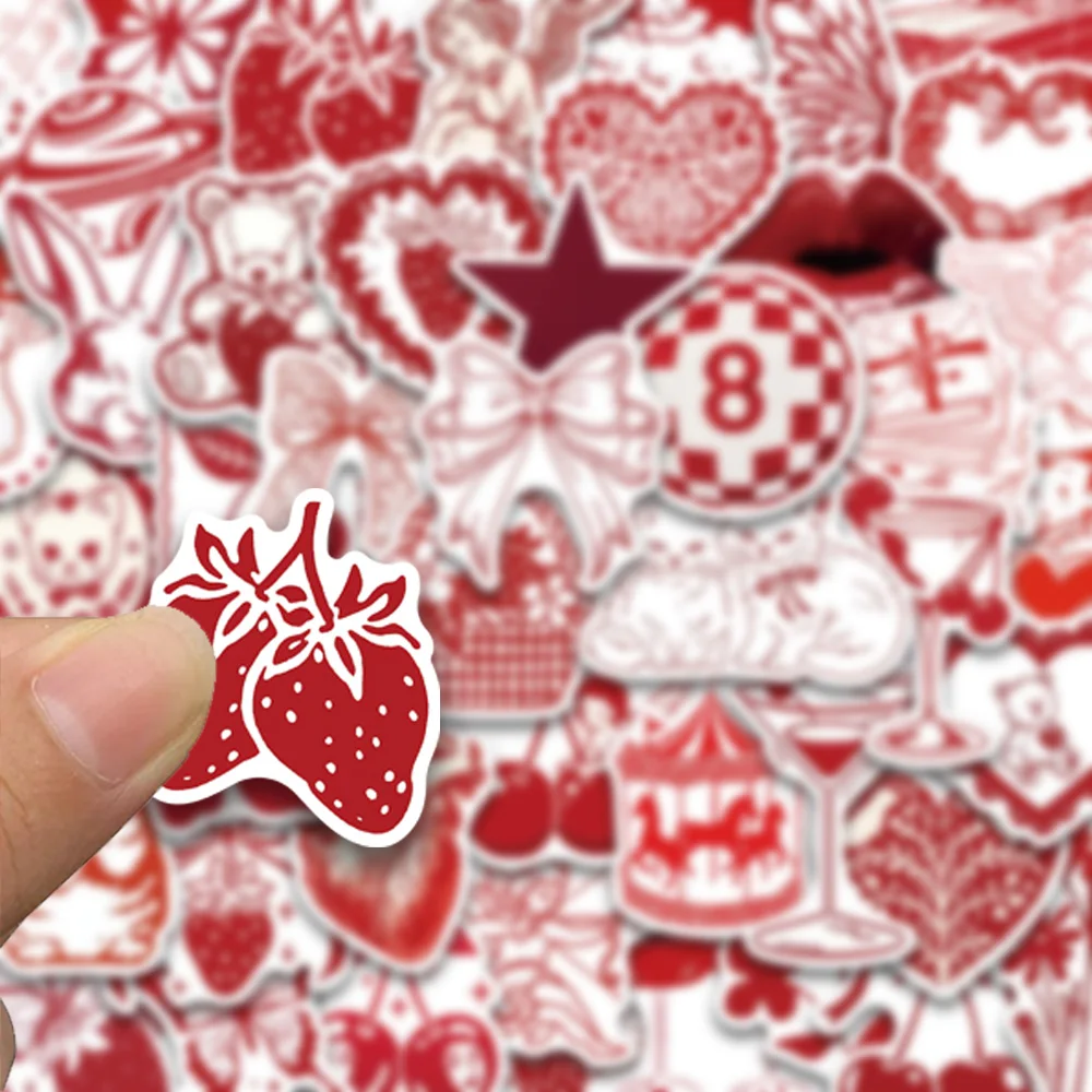 50pcs red Valentine's Day simple drawing stickers, suitable for decorating envelopes, gift boxes, hand books, waterproof sticker