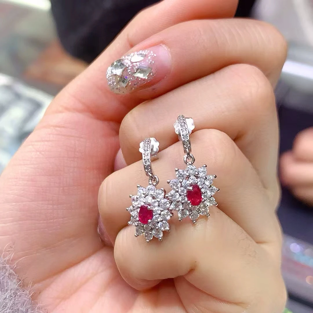 KJJEAXCMY Natural Ruby Women's Drop Earring S925 Pure Silver Exquisite Inlaid High Clarity Gems Jewelry Support Testing
