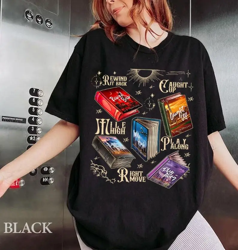 Windy City Series Book Stack, Windy City Series Tee, The Windy City Tee, Bookmark Charm T-shirt