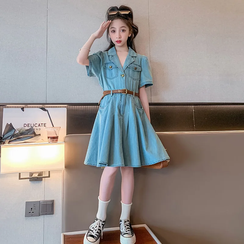 

Summer Design Teenage Girls Dress 2024 New Denim Dress+Best 2pcs Kids Girl Clothes Dresses Robe Enfant Fille