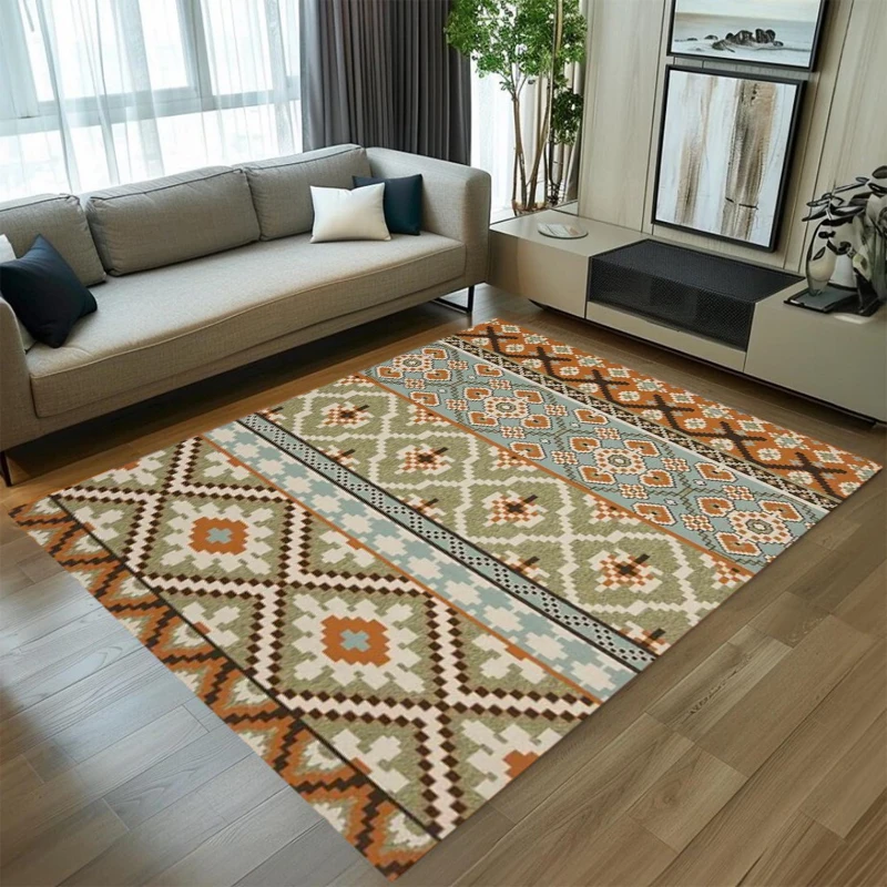 Bohemian Tribal Stripe Rectangle Carpet Geometric Kilim Pattern Home Decor Mat Non Slip Floor Rug Living Room Area Rug Washable