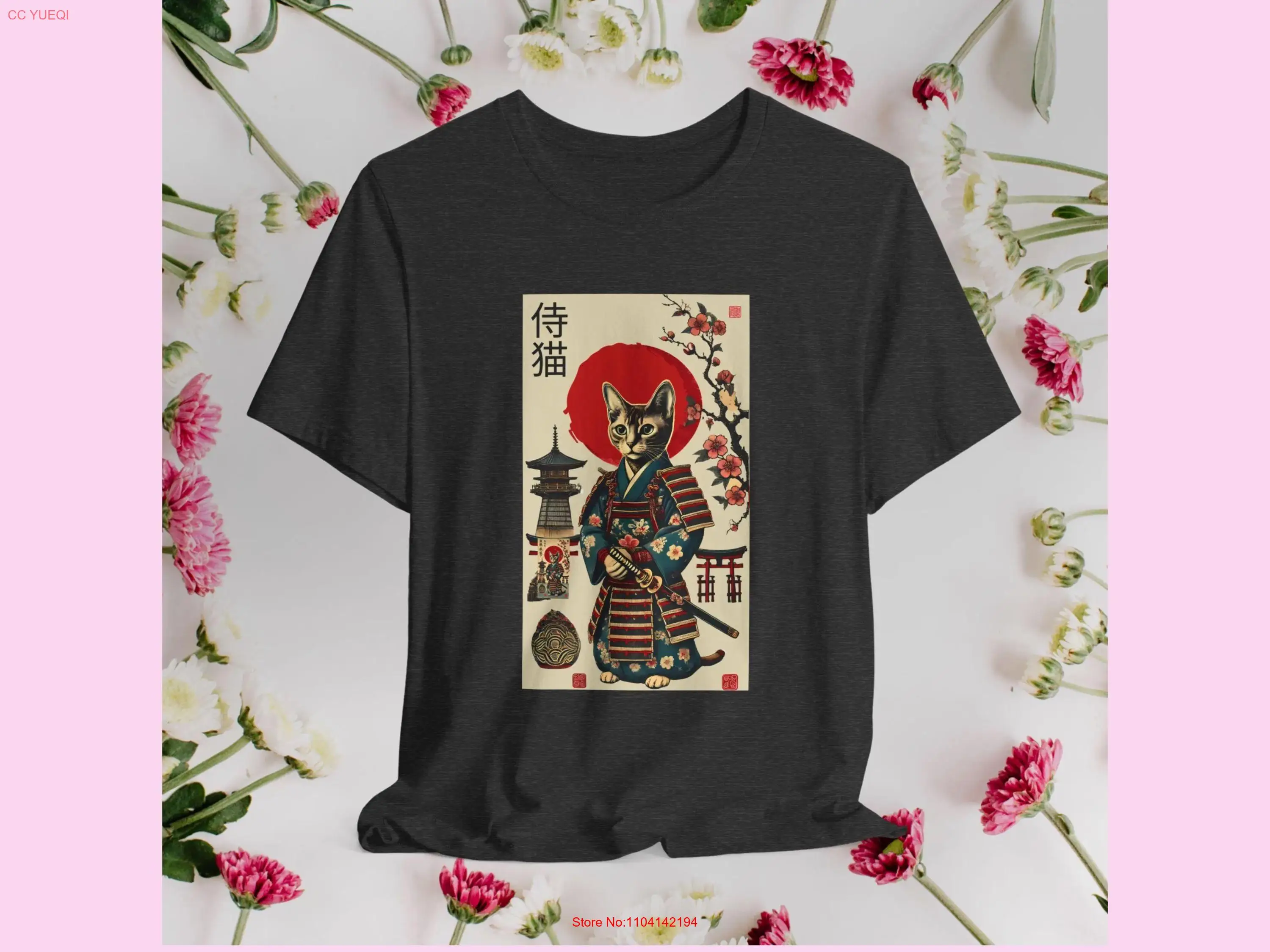 Kimono Cat Samurai T Shirt Ancient Japan Style Edo Neko Ukiyo e Haiku Top s for Pet Owners Birthday Present