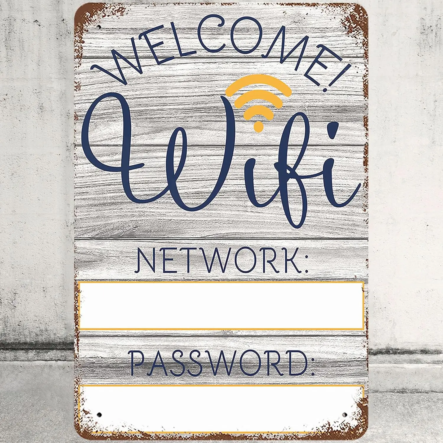 Metal Tin Sign 8x12 Inches, Welcome Wifi Password Wall Decor Retro Natural Wood Look Friendly Tip Tin Signs Poster for Home Livi