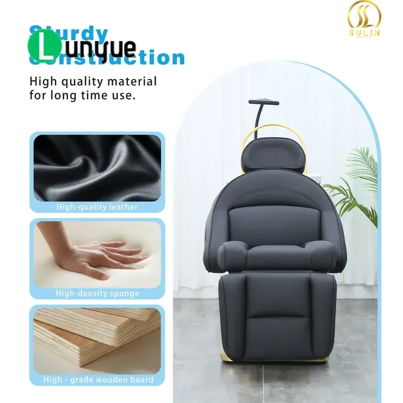 Modern Gold Electric Rotating Height Adjustable Beauty Shampoo Bed with Constant Temperature Water Circulation Steam