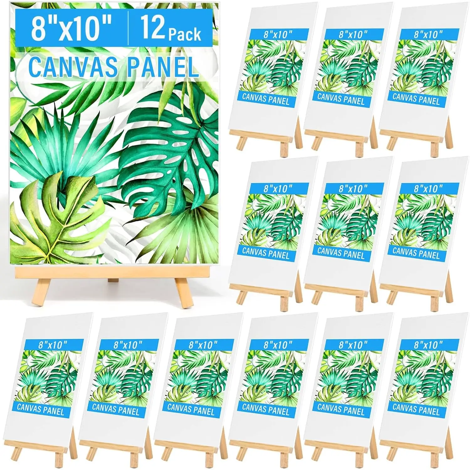 

24-Pack Canvas Painting Party Kit: 8x10 Inch Boards & Wooden Easels for Sip and Paint Night