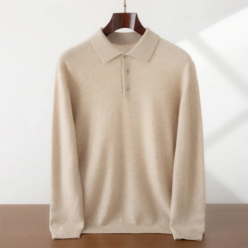 100% puro cashmere gola polo masculina pulôver2025 outono e inverno novo suéter de malha de caxemira negócios casual masculino topo