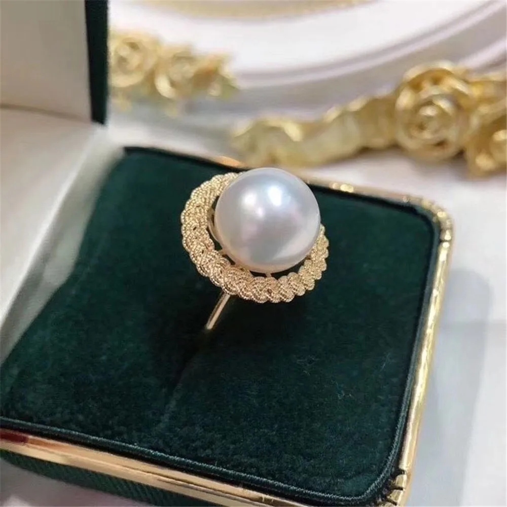 

DIY Pearl Ring Accessories S925 Pure Silver Ring Empty Set K Gold Edition Jade Ring Silver Set Fit 13-14mm Round Flat Z456