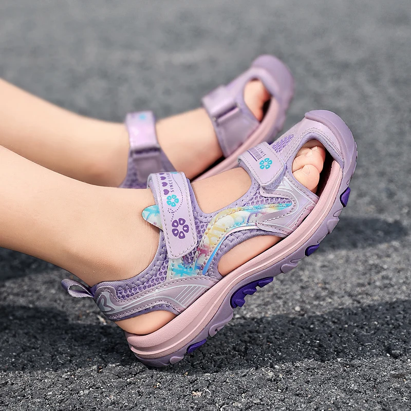 Summer Children Sandals Girls Hollow Fashion Soft Bottom Anti-Collision Sports Shoes Non-Slip Lightweight Kids Beach Sandals