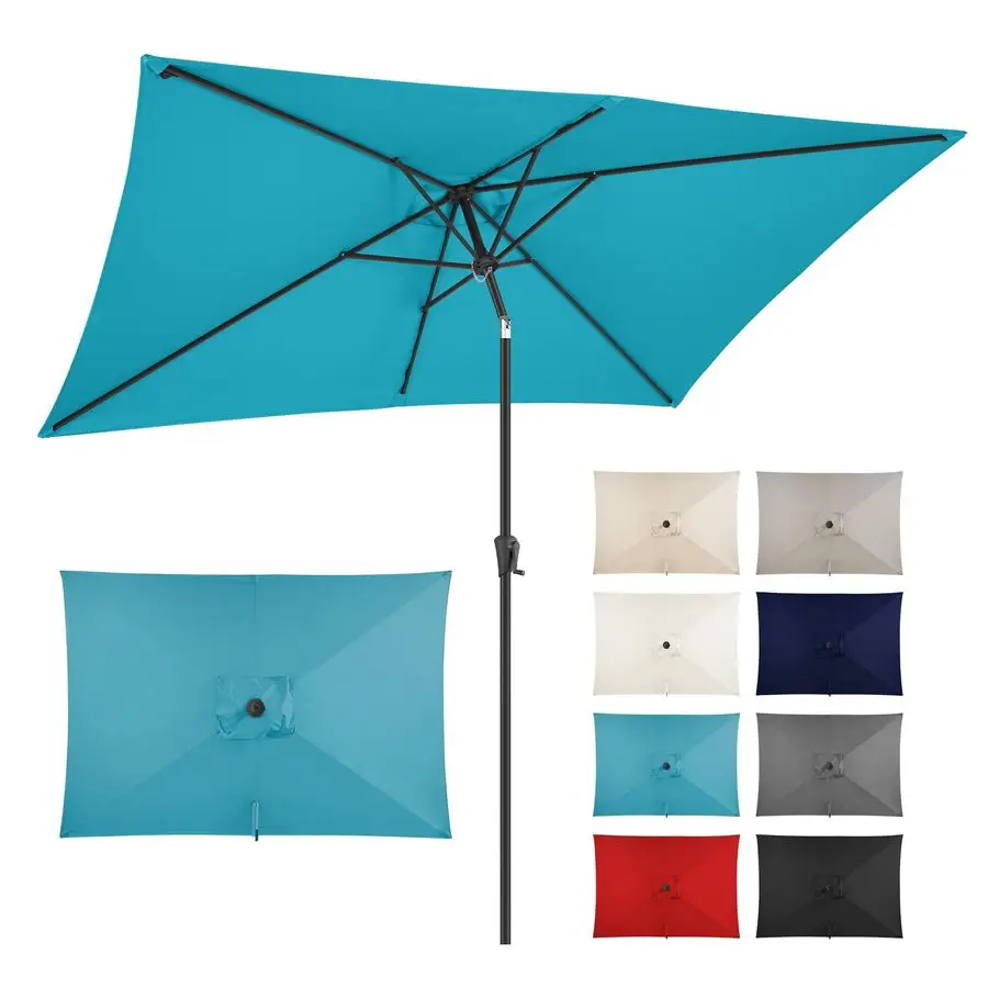 

Прямоугольный зонт для патио 6,5 x 10 футов с кнопочным механизмом наклона и ручкой, уличный прямоугольный зонт для террасы/патио