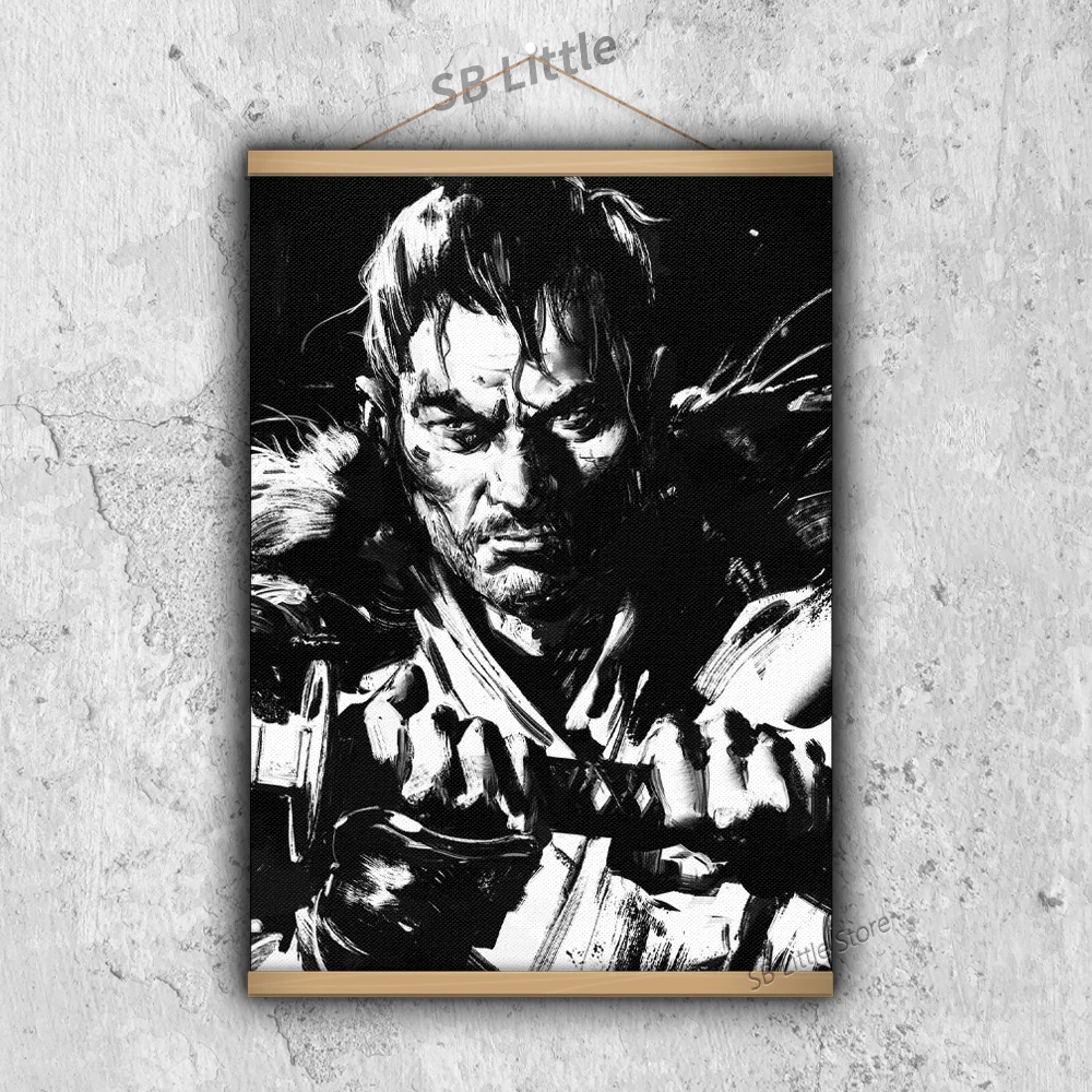 Ghost Tsushima Ronin Samurai Shadow PS5 Anime Video Game Poster Canvas Printed Painting Wood Hanging Scroll Design Wall