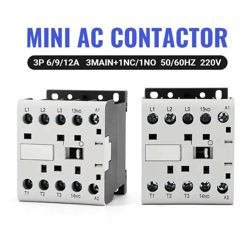 CJX2-K0910 K1210 K1610 Mini AC Contactor Din Rail 3P 3main 1NO/3main 1NC Coil Voltage 230V 50/60Hz 6A 9A 12A  16A  12V 24V