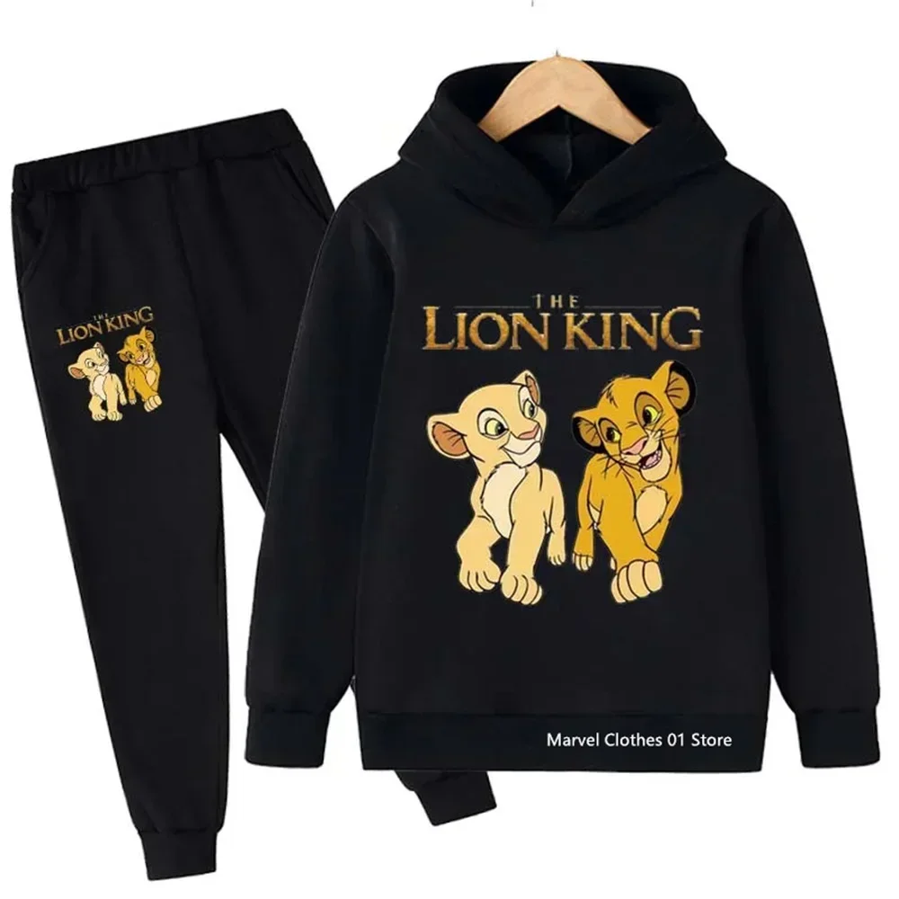 Lente Meisjes Jongens Kleding Kleding Leeuw Simba Cartoon Hoodies + Lange Broek 2 Stuks Set Kinderen Meisjes kostuum 2-14 Jaar Kids Outfits