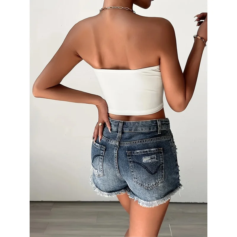 Rhinestone Red Lips Lollipop Print Tube Top Women Y2K Hip Hop Streetwear Strapless White Cropped Bandeau Top