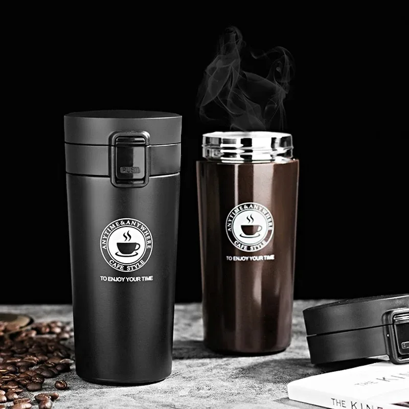 380ml Stainless Steel Thermos Coffee Cup Bounce Vacuum Cup Double Layer Tea Mug Drinking Cup Water Cup Office Business Cup