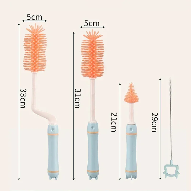 Baby Silikon Flaschen bürste langer Griff Reinigungs bürste Wäsche ständer Kombination 360 Grad rotierende Reinigungs flasche Bürstenset