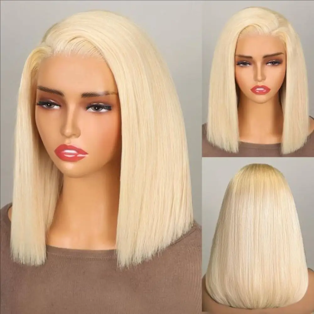 Blonde 613 13x6 Bob Kanten Voorkant Pruik Echt haar Recht Kant Frontale Pruiken Voorgeplukt met babyhaar 180% Braziliaanse Remy-pruiken