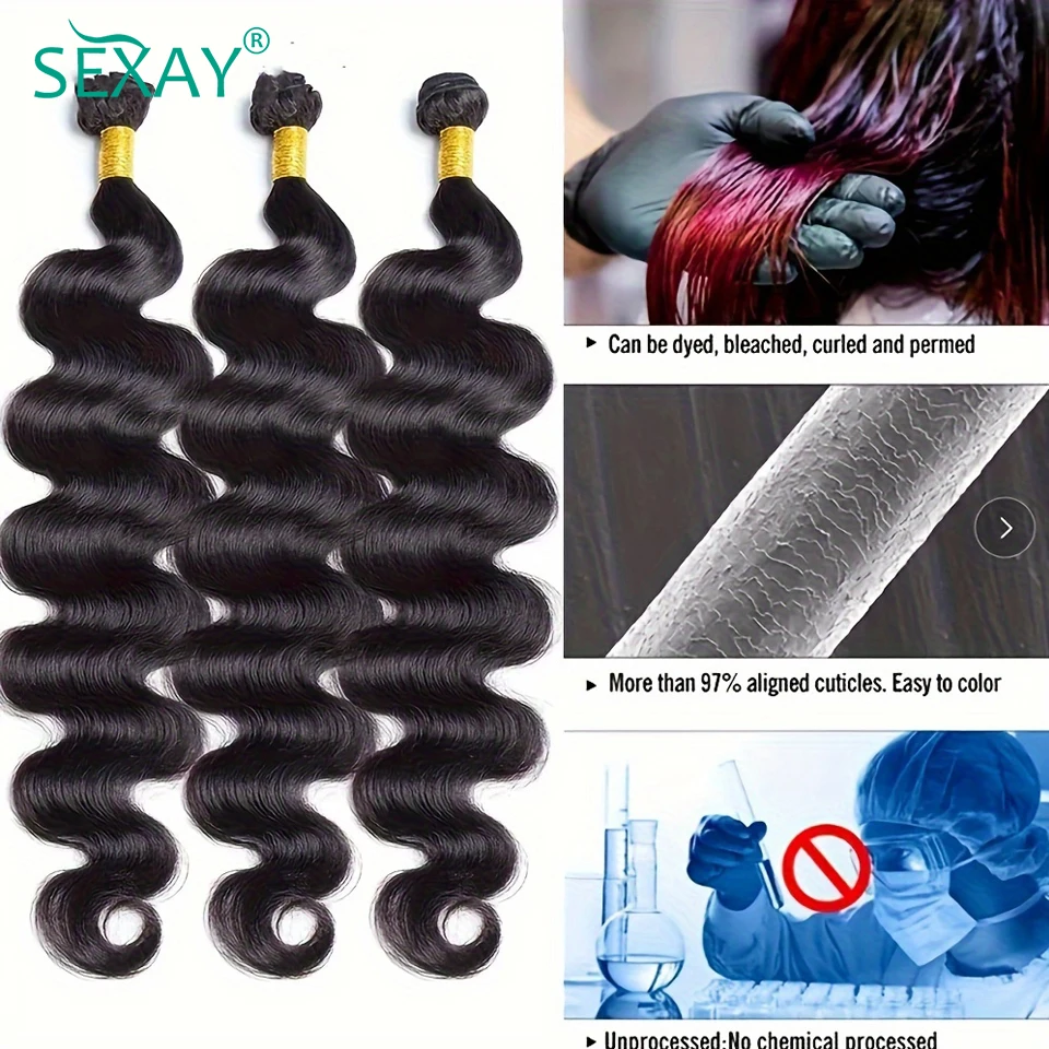 Extensiones de cabello humano ondulado brasileño, mechones de cabello humano virgen sin procesar, Color negro Natural, Sexay, 30 pulgadas, 1/2/3 piezas lotes