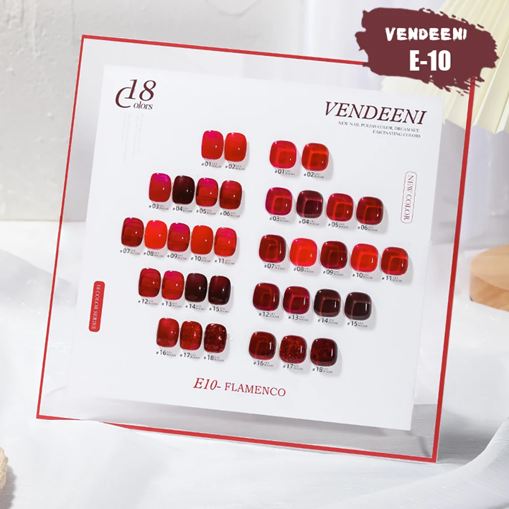 

Vendeeni 18 Colors Red Gel Nail Polish Semi Permanent UV Soak Off Gel Lacquer Deep Wine Red Pure Color Gel Varnish For Nail Art