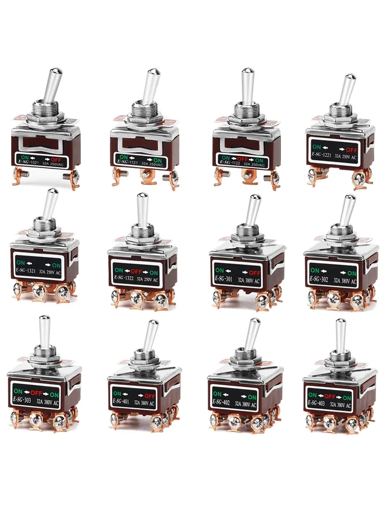 Interrupteur à bascule à courant élevé à broche en cuivre, 2/3/4/6/8/9/12 broches, interrupteur à bascule autobloquant E-SG-1321/1322/1021/1121/123/223