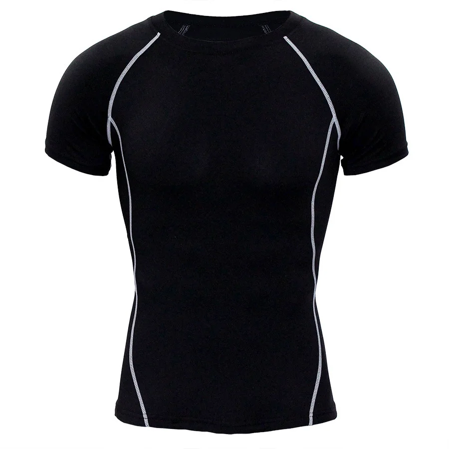 T-shirt élastique évac80-l'humidité à séchage rapide pour homme, manches courtes, col rond, combinaison de batterie, fitness, course à pied, sport, nouveau, 2022