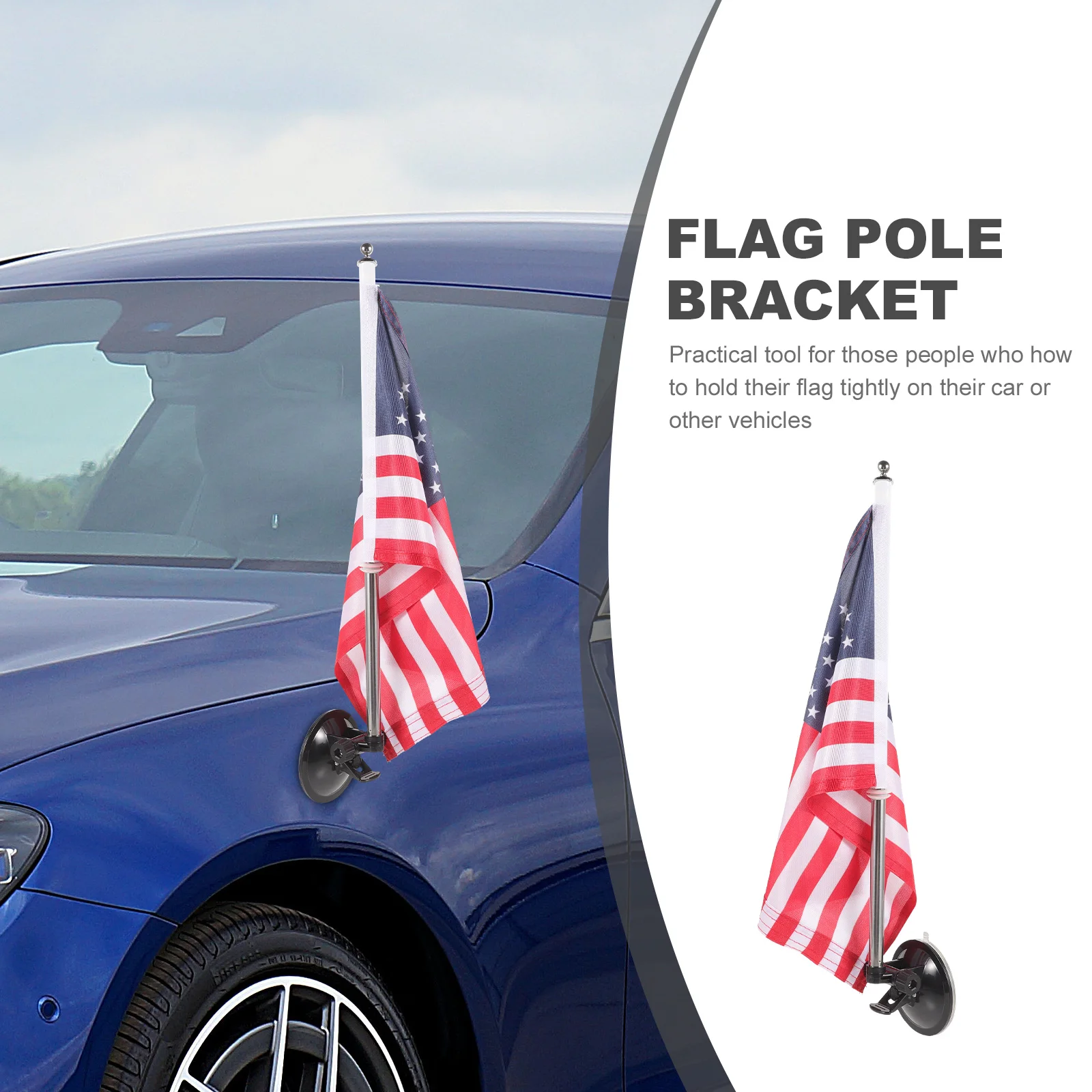 Flagpole Bracket American Car Parade Base Suction Cup Telescopic Exterior with ( + Flag) Stand Mount