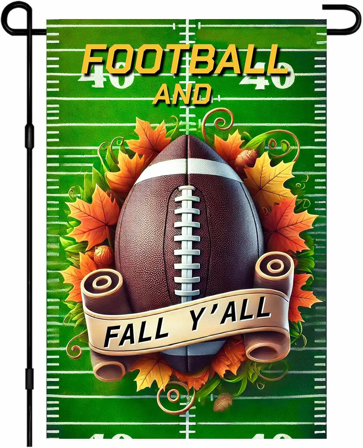 Fall Football Garden Flag 12x18 Inch Autumn Football on Field Outdoor Yard Flag Double Sided Welcome Banner with Maple Leave UUX
