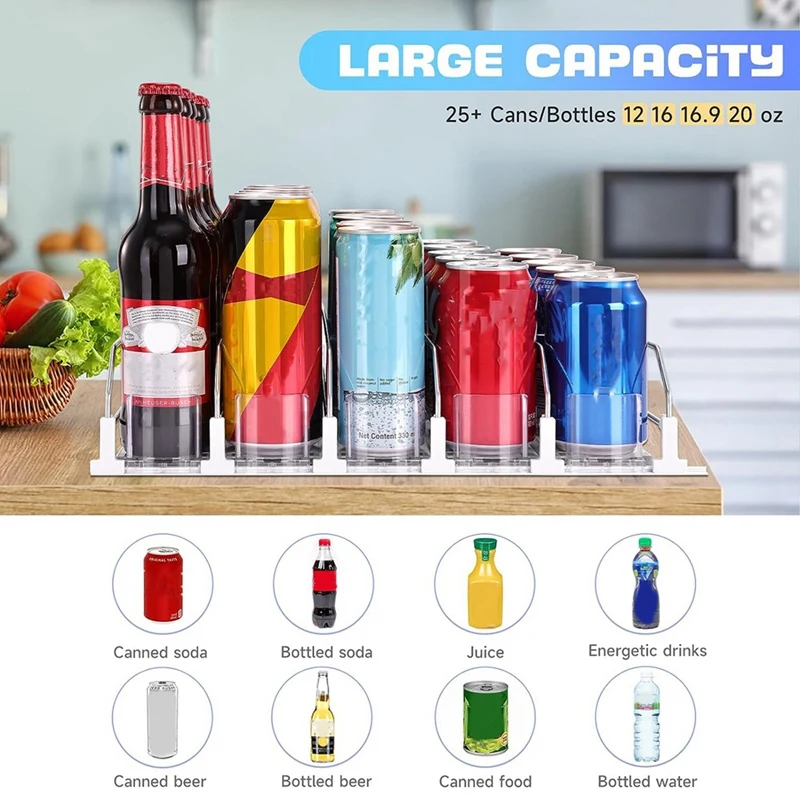 Drink Organizer For Fridge, Self-Sliding Soda Can Dispenser For Refrigerator And Adjustable Width Durable