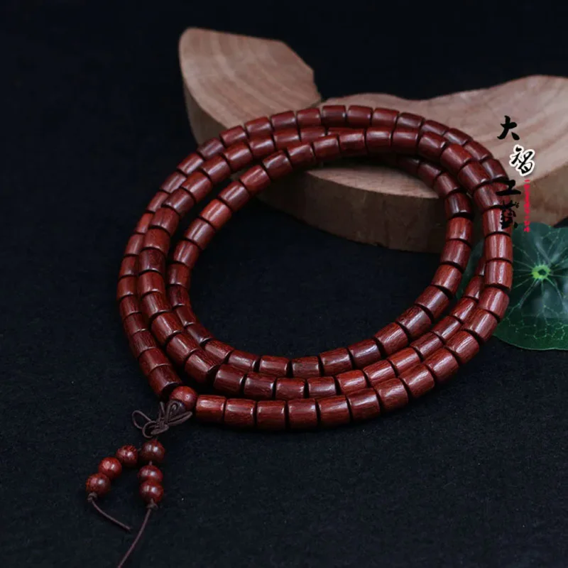 Zambia red sandalwood barrel bead bracelet 108 small leaf rosewood products rosary bead hand string Buddha beads jewelry writing