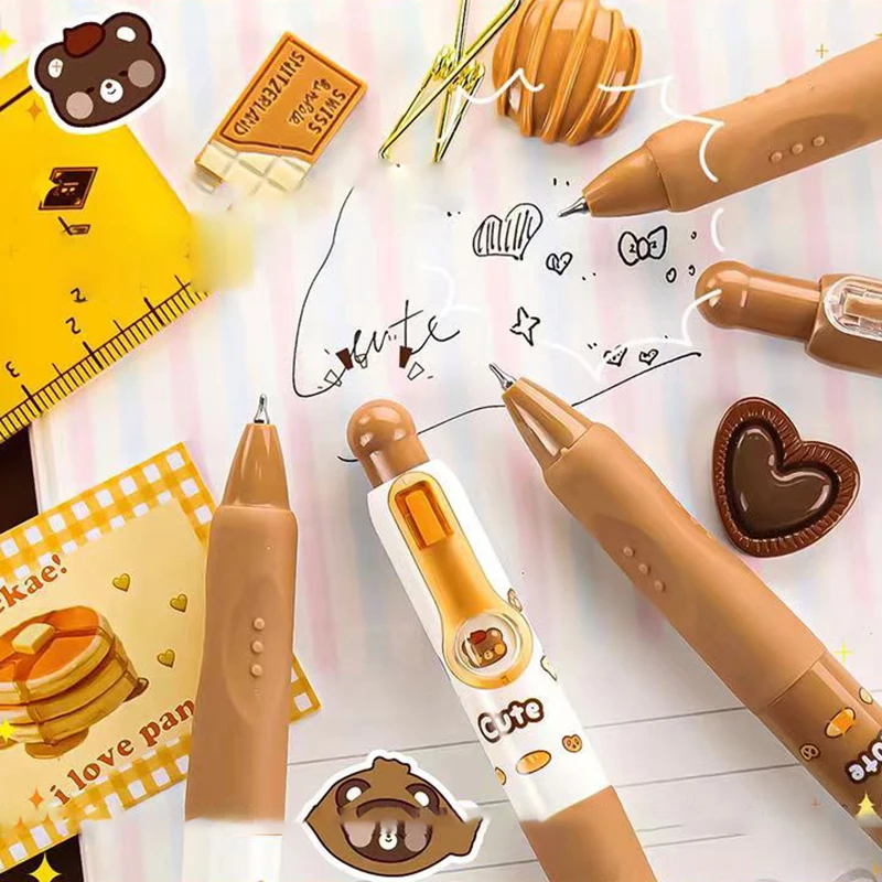 Bolígrafo de Gel de bolsillo Kawaii para niños, bolígrafo Neutral con bonito dibujo de oso de café, bolígrafo de moda, regalos de papelería para estudiantes, 2 uds.