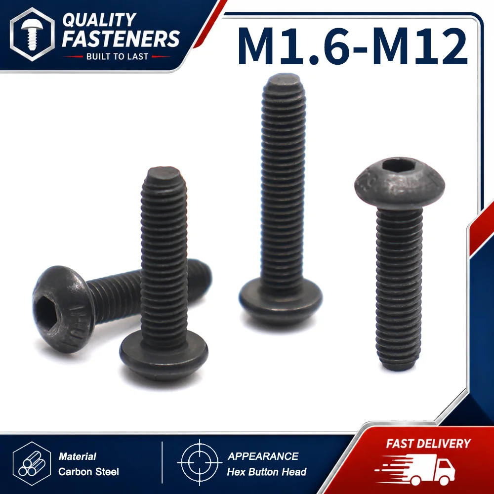 100/50/20/10/5/2pcs M1.6 M2 M2.5 M3 M4 M5 M6 M8 M10 M12 ISO7380 Grade12.9 Hex Hexagon Socket Round Button Head Screw Bolt