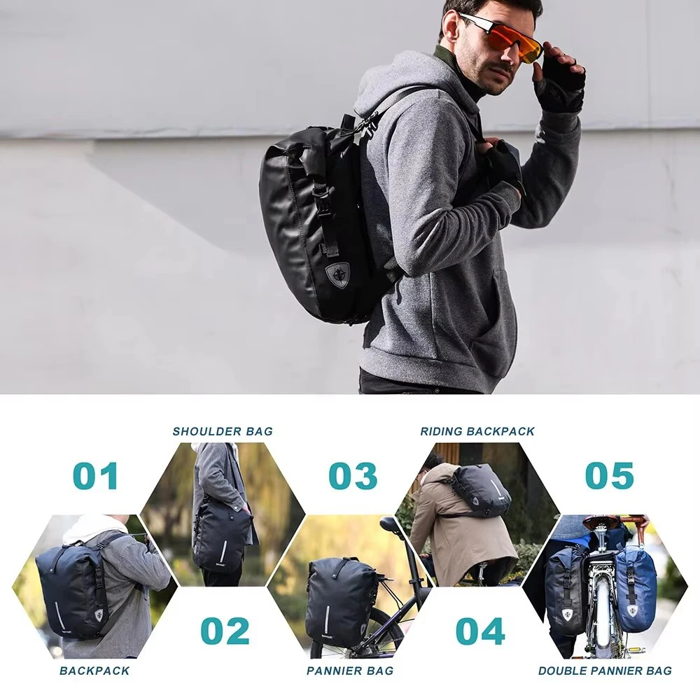 Bicycle Pannier Bag 20L Big Capacity Waterproof Rear Rack Side Bag Bike Travel Cycling Shoulder Bag Backpack Accessories