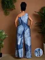 Plus Size Women Oblique Shoulder Wide Leg Jumpsuit, Casual Holiday Romper - Image 2
