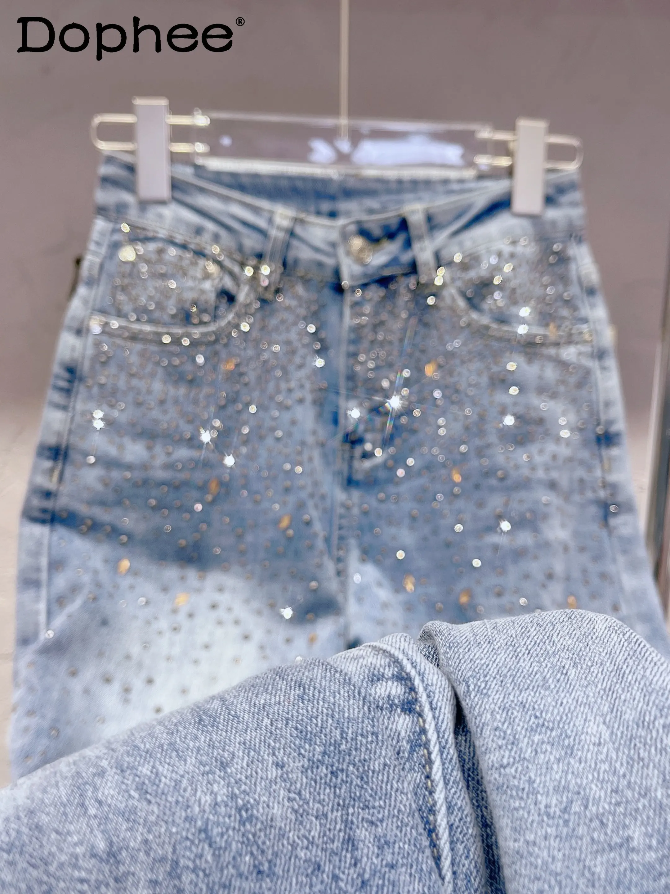 High Quality Elastic Starry Sky Diamond Baggy Jeans Women Comfortable Soft Straight Denim Pants 2023 Spring Pantalones De Mujer