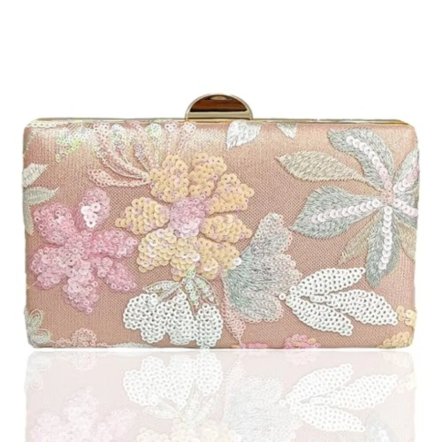 

Women's Beaded Sequin Flower Clutch Purse Floral Embroidery Evening Bag For Formal Wedding Cocktail Party