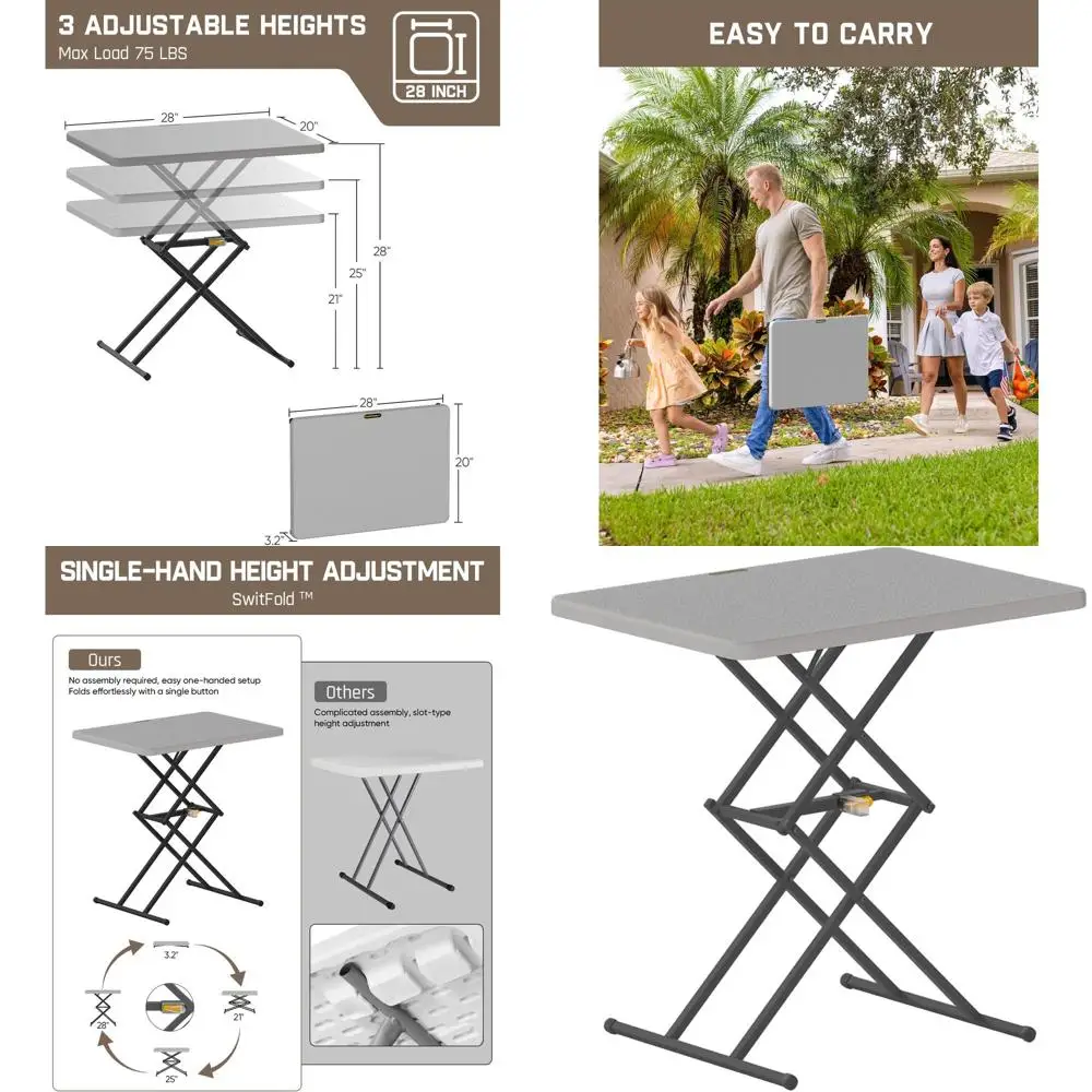 

Portable 28 One-Handed Adjustable Height Folding Table, Multi-Functional, TV Tray, Laptop Desk, No Assembly, Grey, 1 Pack