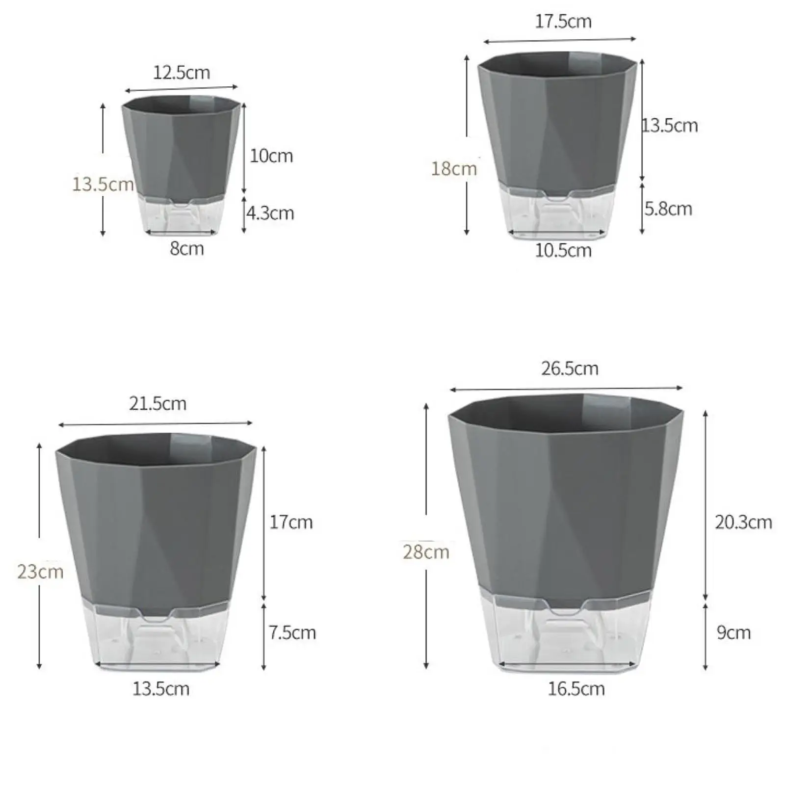 Self Watering Planter Pots with Transparent Base Indoor Outdoor Flower Pot Plastic Home Garden Gift for Houseplants Patio