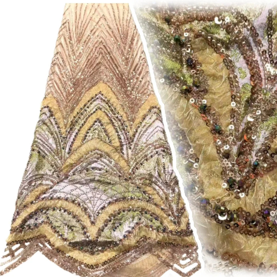 

Nigerian Beaded Embroidery Lace High Quality French Net Sequins Tulle African Lace Fabric for Luxury Wedding Party Women SZ1941