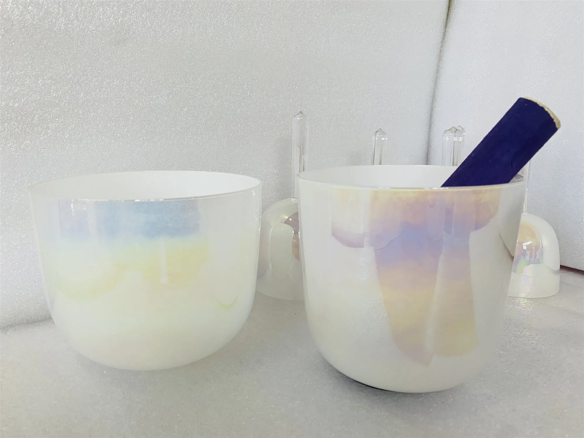 Solfeggio Harmonics 7pcs pearl white cosmic crystal singing bowl for sound theraphy 396HZ /417HZ/528HZ/639HZ/741HZ/852HZ/963HZ