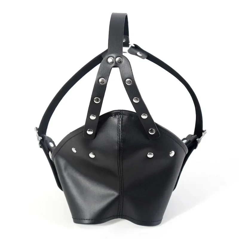 

New Style Women Men PU Leather Harness Mask Fetish Bandage Headgear Hood Adult Halloween Party Cosplay Games Hood Sexy Face Mask