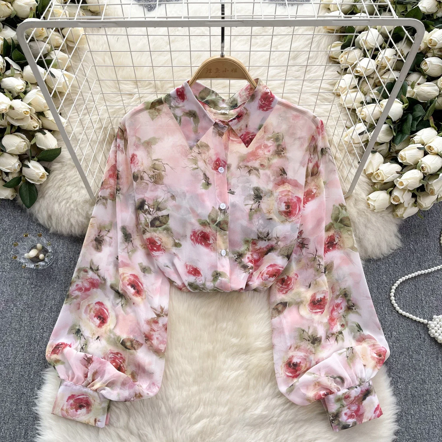 Women Chic Floral Printed lapel Blouse Elegant Vintage Casual Top Korean Fashion Sexy Summer Women Chiffon Shirt