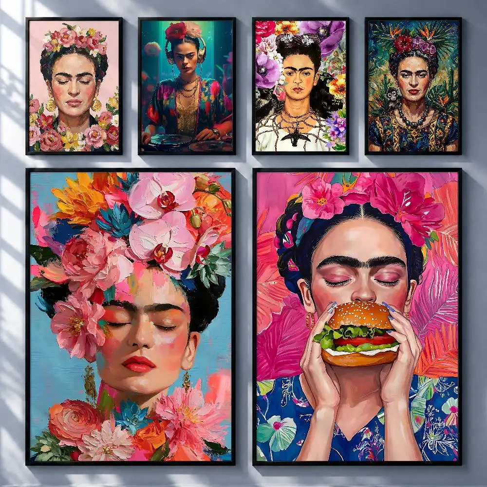 Iconic Artist Frida Kahlo Posters Premium Self-Adhesive No Residue Wall Sticker for Home Office Bar Decor