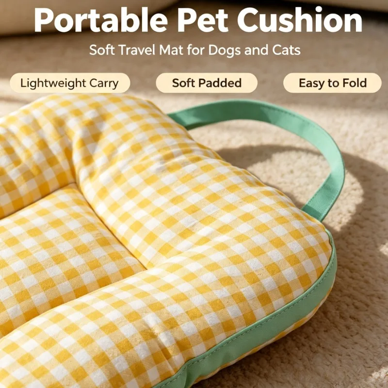 Portable Plaid Pet Mat Soft Cushion With Handle For Cats Dogs Travel Outdoor Indoor Use Non Slip Washable Sleeping Pad