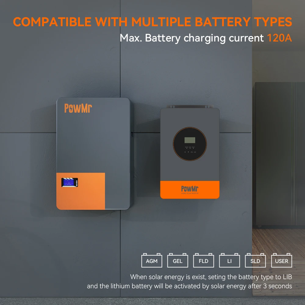 PowMr 6200W ハイブリッドソーラーインバーター 48V 220V オフグリッドインバーター MPPT 120A 充電器付き バッテリーなしで動作 最大 12 ユニット並列