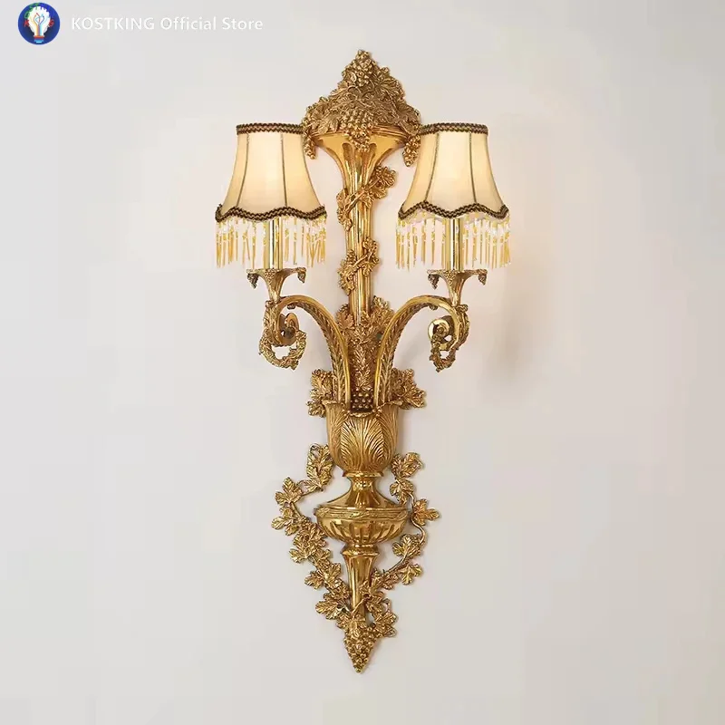 Baroque Wall Lamp Custom Gold Double Sconce Indoor Aged Copper Wall Light European Bedroom Wall Lights Modern