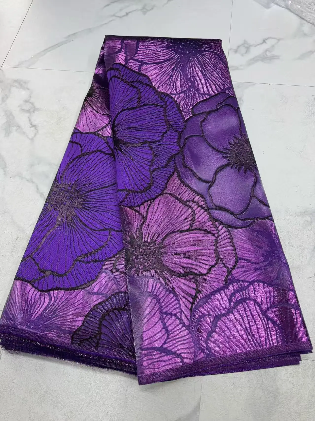African Jacquard Brocade Luxury Fabric High Quality Floral Organza Tulle Mesh Gilding Lace French Net Brocard 5Yard Dress Sewing