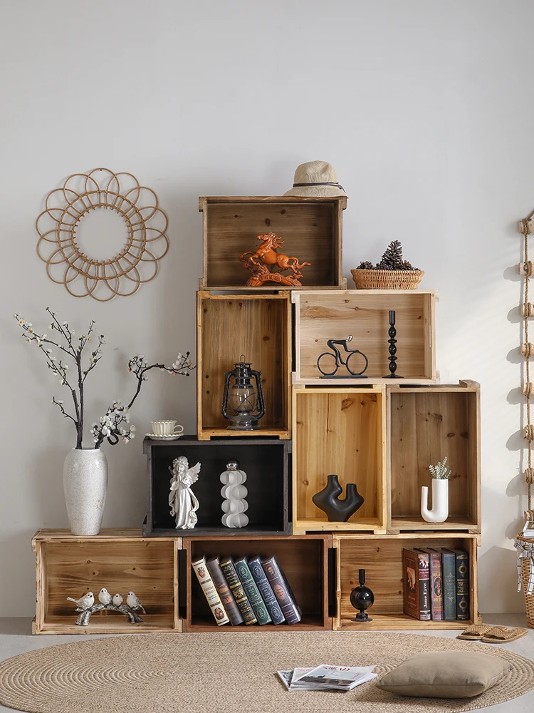

Thickened Wooden Box Storage Rack Commercial Use Industrial Style Adult Capacity 30L Universal Space Suitable Wooden Basket
