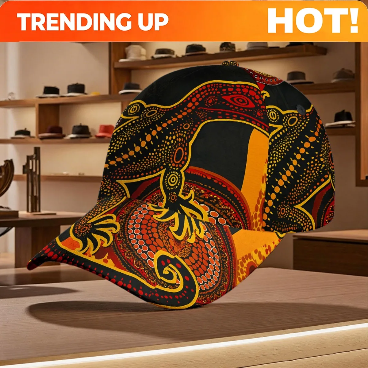 Customization 1pc Featuring A Gecko Dot Art Aboriginal Design, This All-Over Print Duckbill Hat Is Adjustable, Breathable, And C