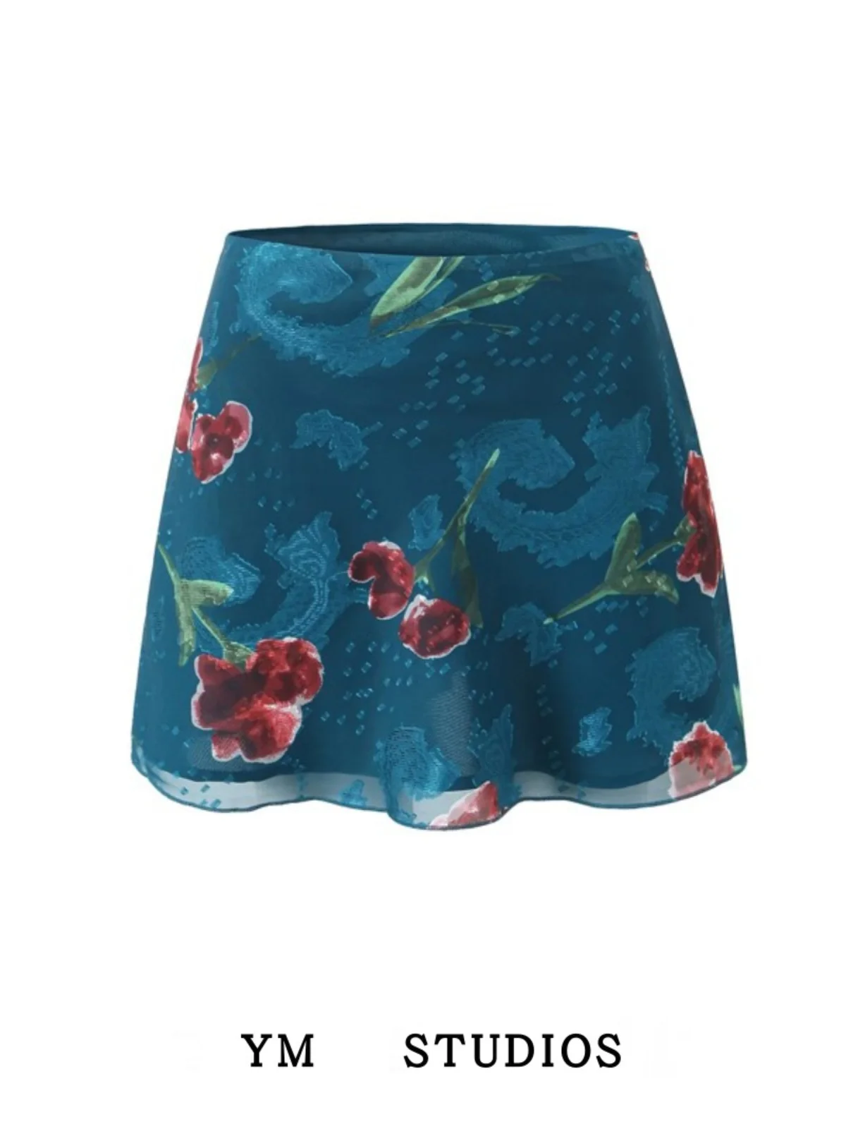 Romantic Print Peaco Blue  Skirt Sexy Leggy Beach ort Skirt for Trendy Women High Waist A-Line Sweet Sle ort Skirt